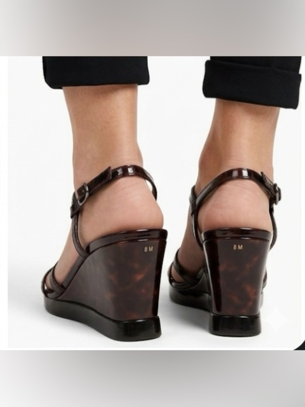Stuart Weitzman Obladi Sandal Cognac Tortoise Women's Brown Leather Wedge Size 8 - Picture 2 of 16